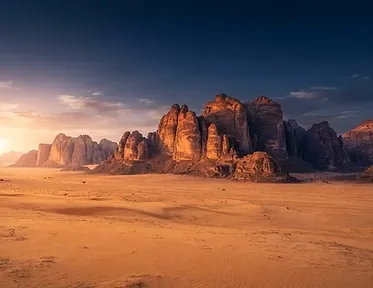 AlUla sandstone rock formations photographed at sunset