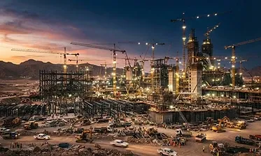 Jubail industrial facilities photographed at dusk on the Gulf coast