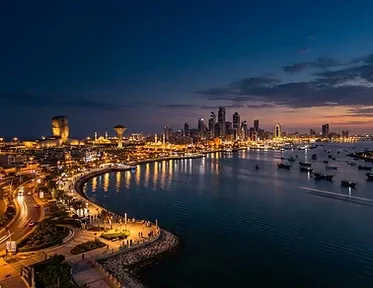 Al Khobar corniche architecture photographed at golden hour