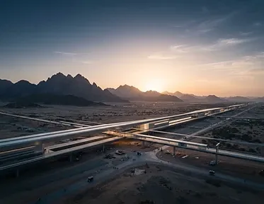Tabuk region mountains and desert landscape at sunrise